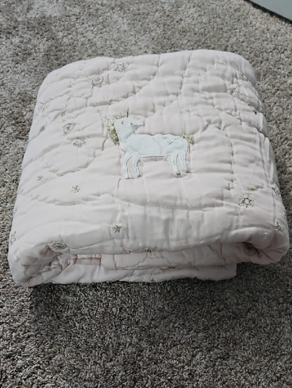 Soft Pink Quilted Unicorn Throw Blanket